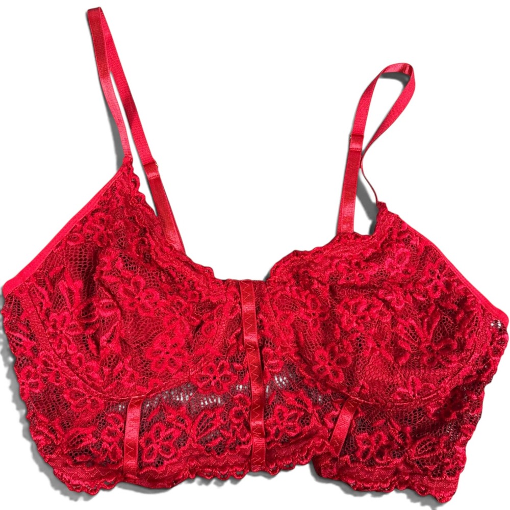 Red Floral Lace Longline Bralette Adjustable Straps Size 1XL